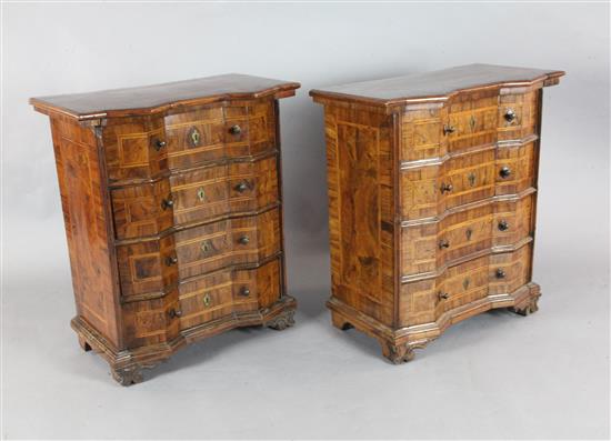 A pair of 18th century Italian walnut commodes, W.2ft 4in. D.1ft 4in. H.2ft 9in.